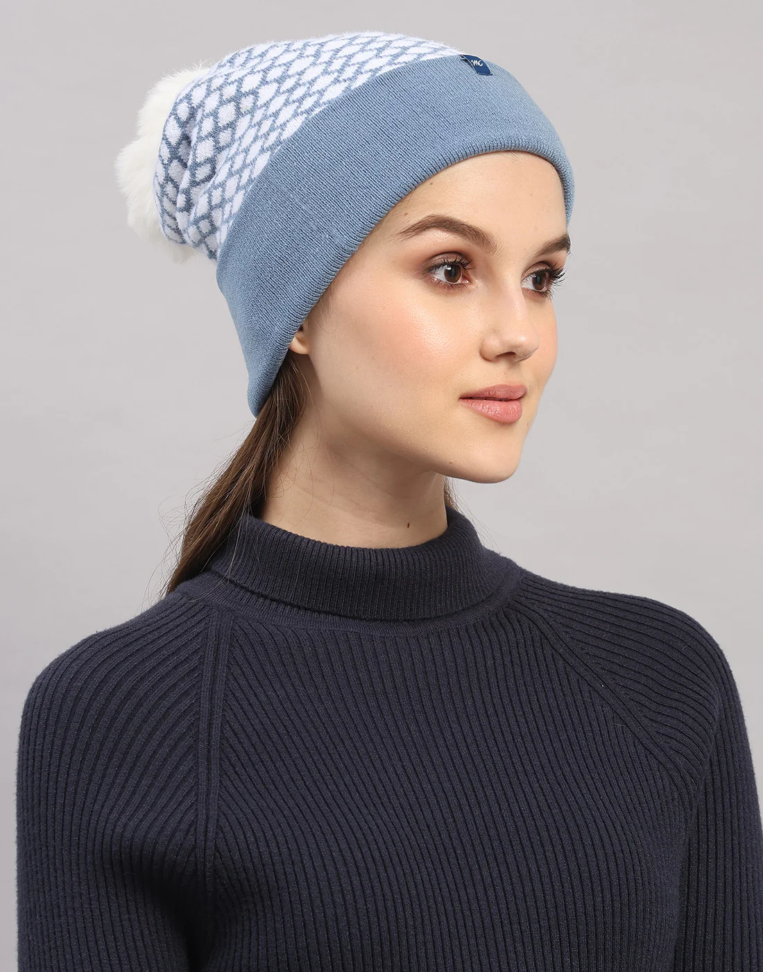 Women Light Blue Self Design Blend Wool Cap - Image 5