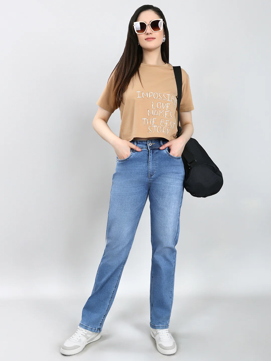 Women Light Blue Solid Straight Fit Denim - Image 6