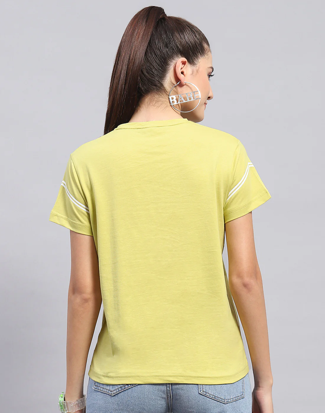 Women Lime Green Printed Round Neck Half Sleeve Top - Image 5