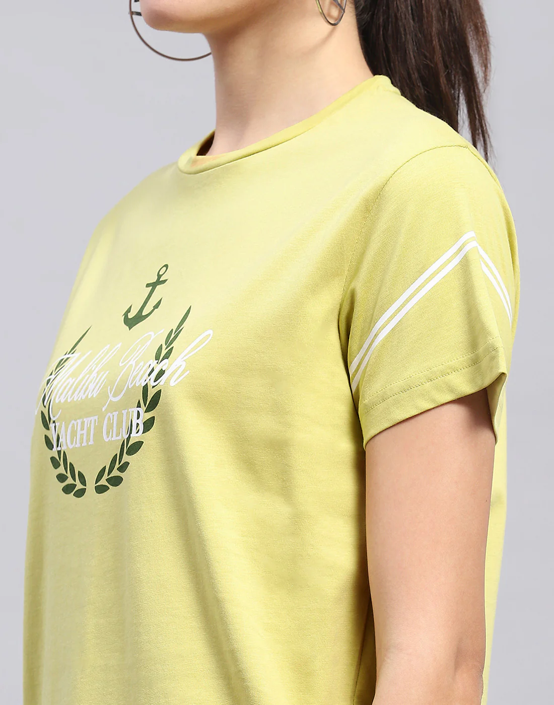 Women Lime Green Printed Round Neck Half Sleeve Top - Image 6