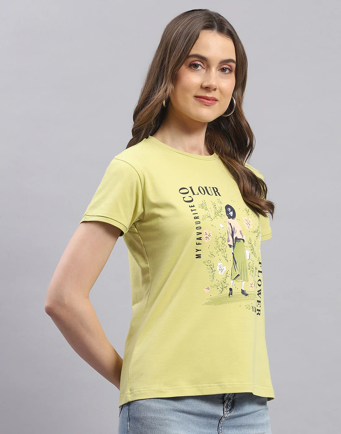 Women Lime Green Printed Round Neck Half Sleeve Top - Image 4