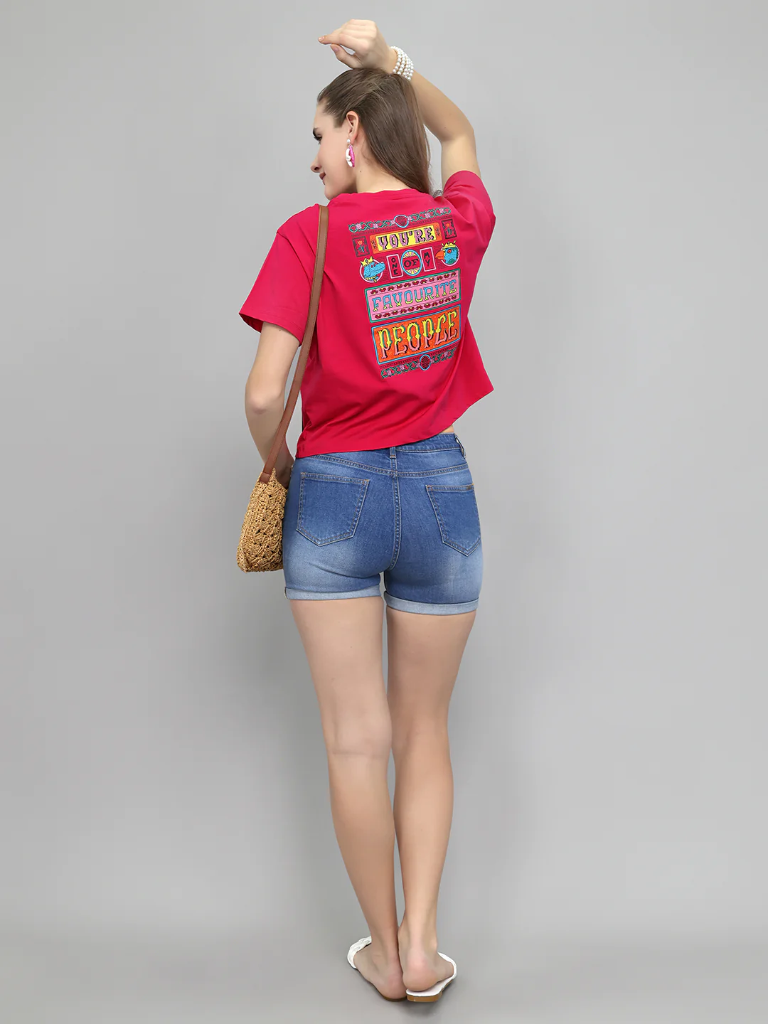 Women Magenta Embroidered Round Neck Half Sleeve Top - Image 7