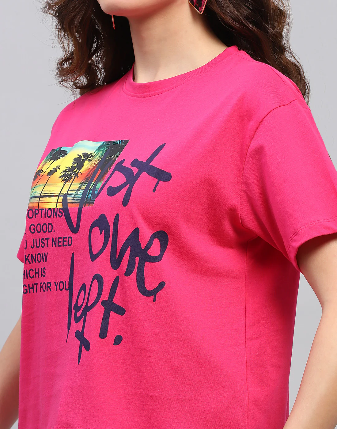 Women Magenta Printed Round Neck Half Sleeve Top - Image 6