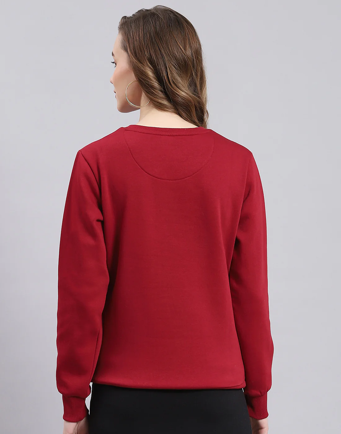 Women Maroon Embroidered Round Neck Full Sleeve Sweatshirt - Image 5