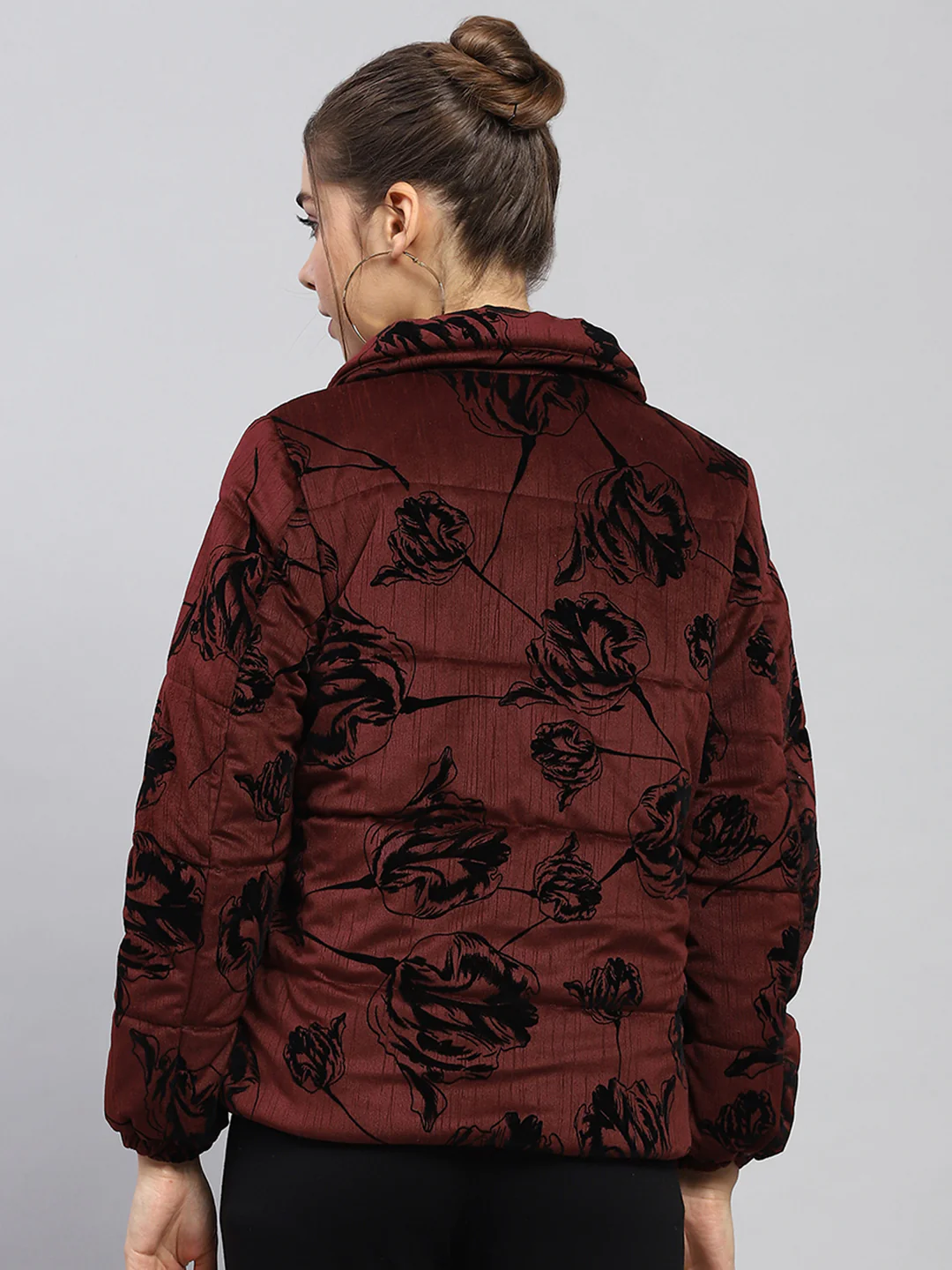 Women Maroon Printed Collar Full Sleeve Jacket - Image 5