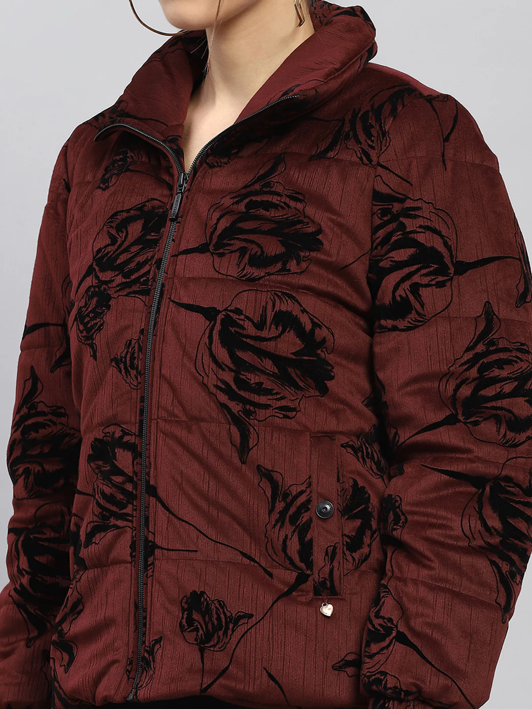 Women Maroon Printed Collar Full Sleeve Jacket - Image 7