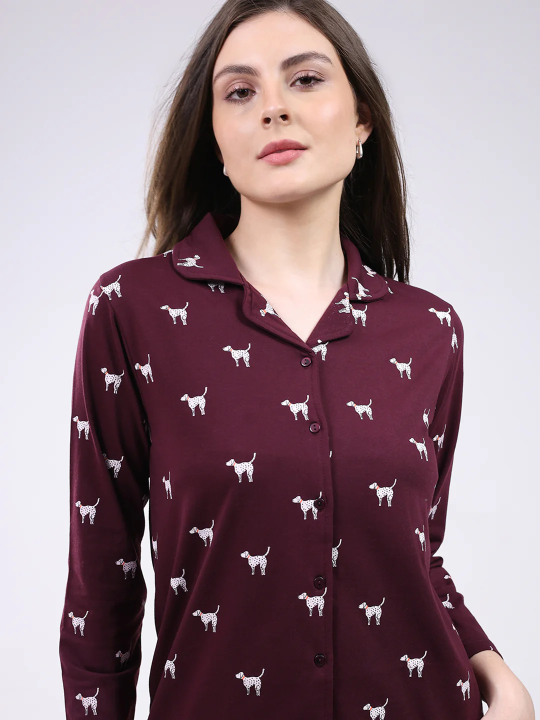 Women Maroon Printed Collar Full Sleeve Lower Set - Image 7