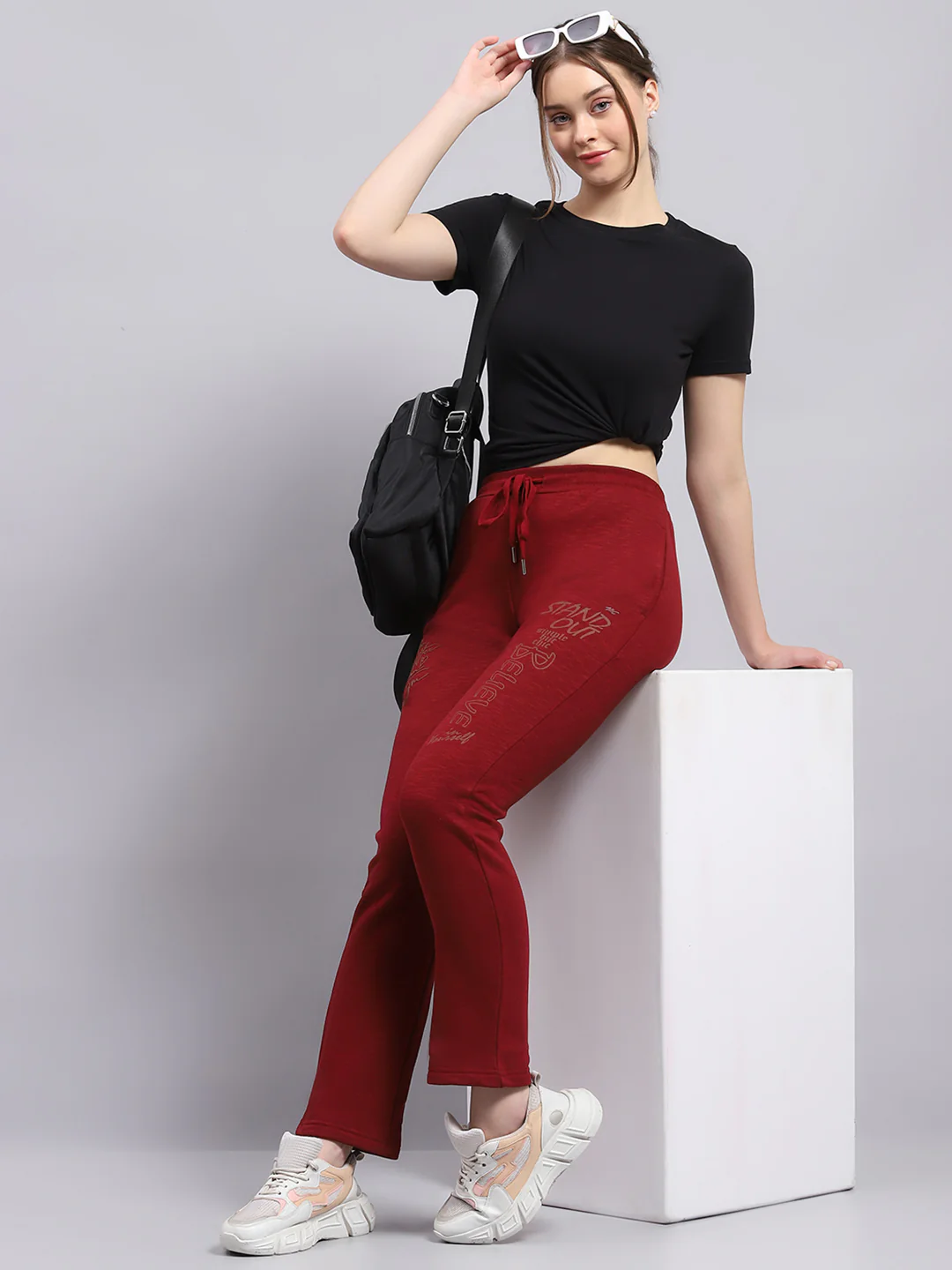Women Maroon Printed Regular Fit Lower - Image 2