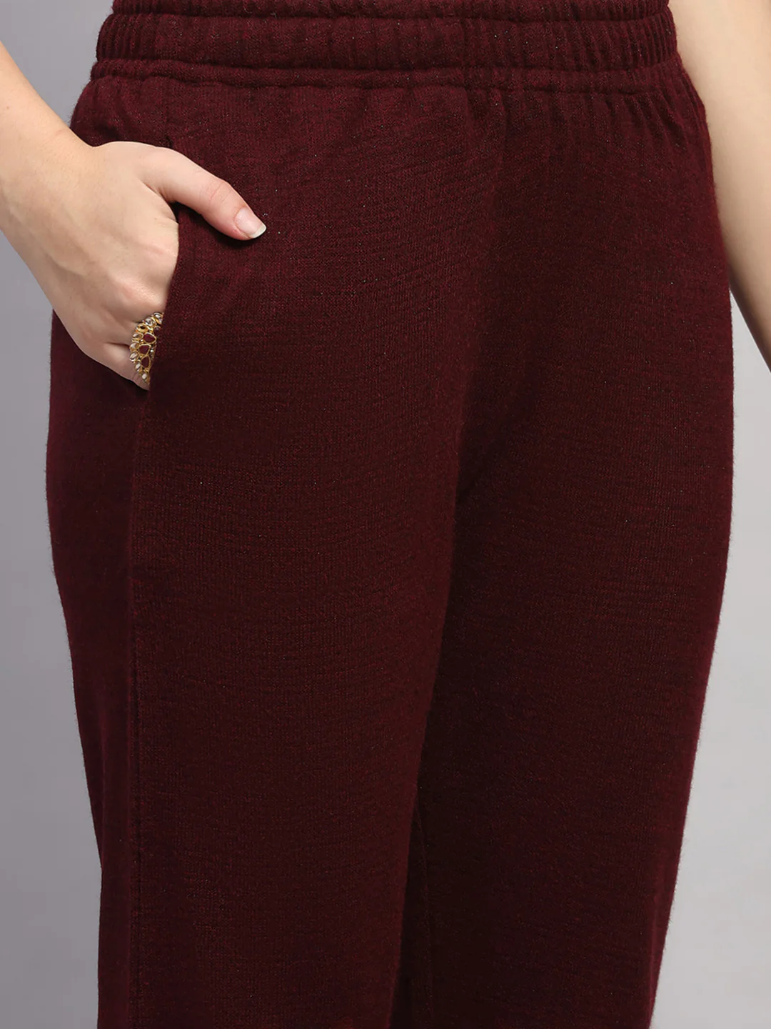 Women Maroon Printed Round Neck Full Sleeve 3 Pc Kurti Set for Winter - Image 8