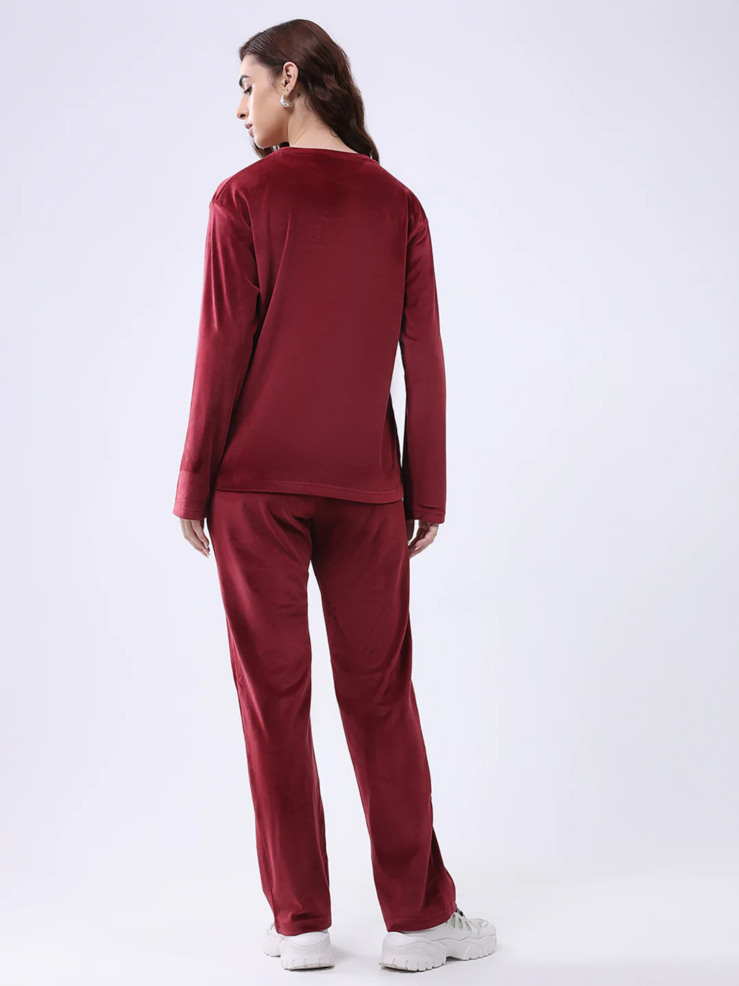 Women Maroon Printed Round Neck Full Sleeve Lower Set - Image 5