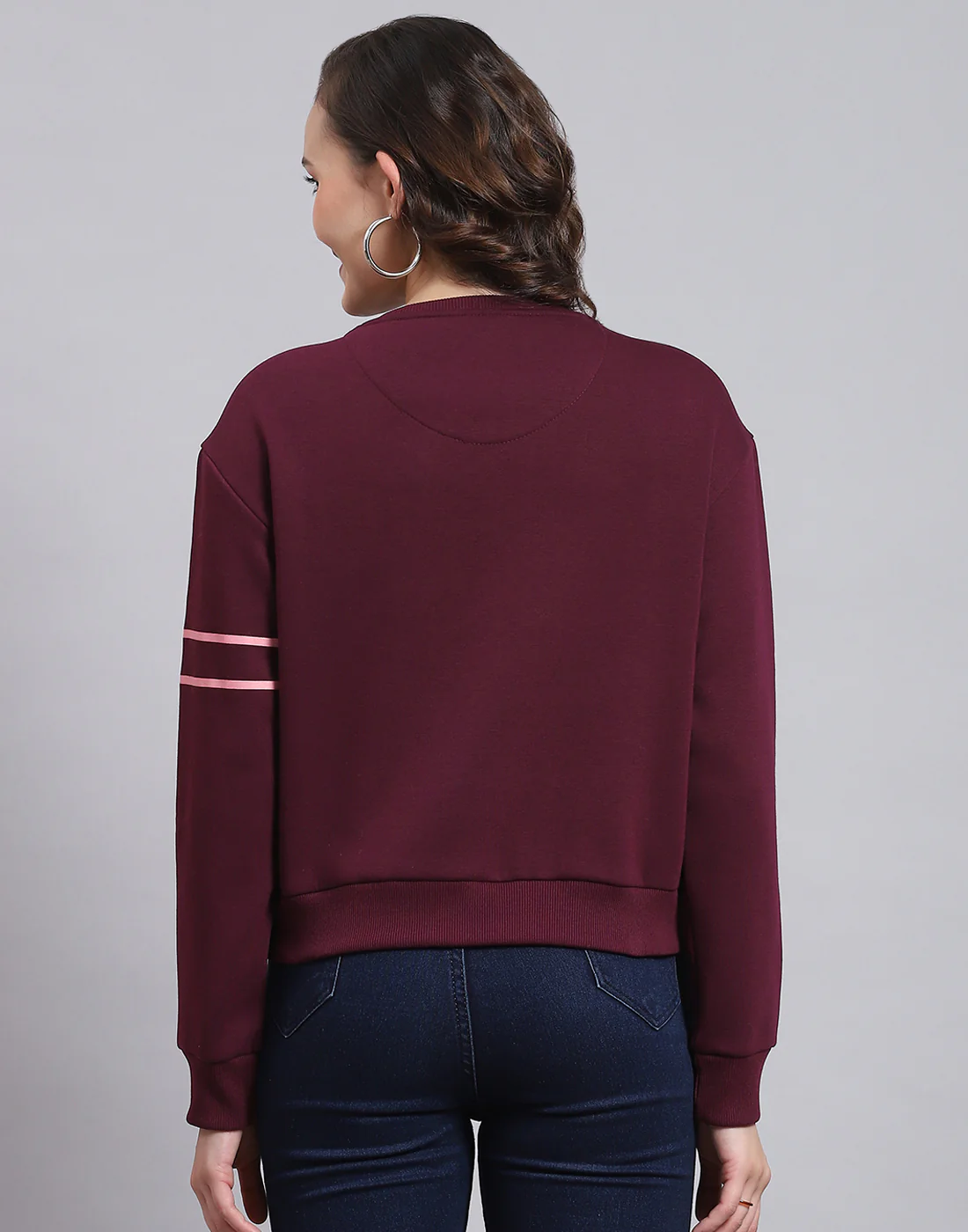 Women Maroon Printed Round Neck Full Sleeve Sweatshirt - Image 6