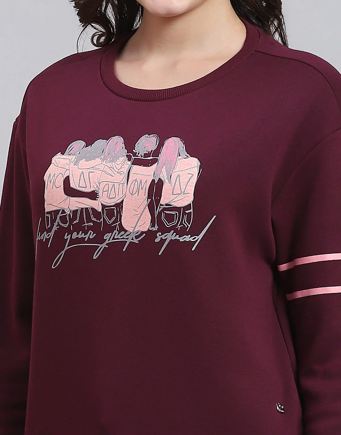 Women Maroon Printed Round Neck Full Sleeve Sweatshirt - Image 7