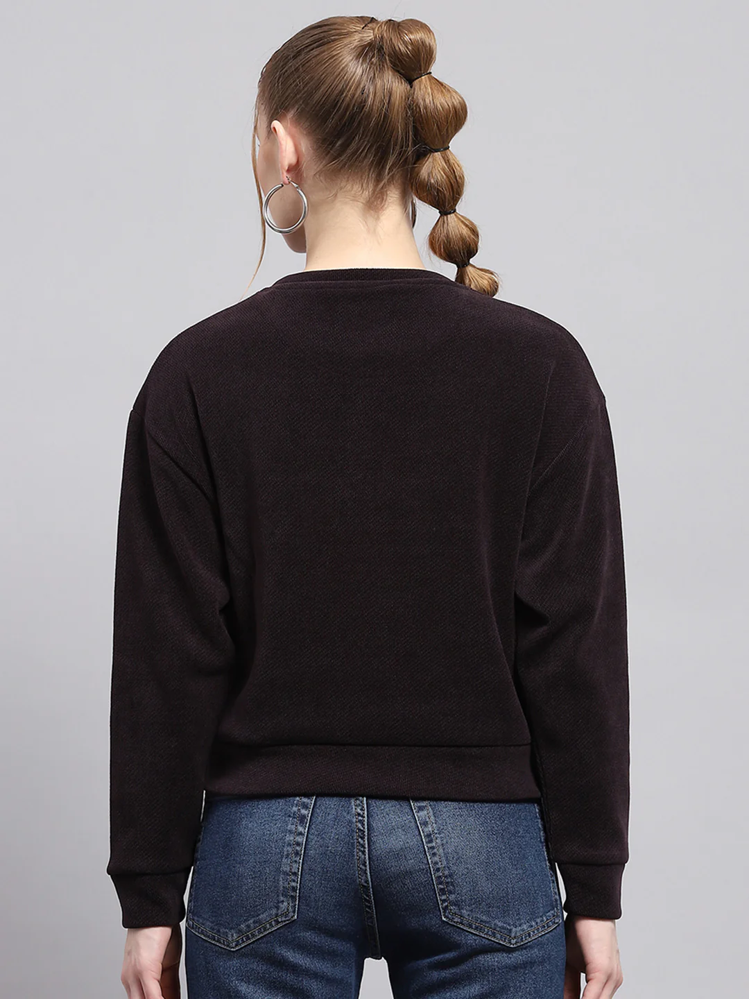Women Maroon Printed Round Neck Full Sleeve Sweatshirt - Image 5