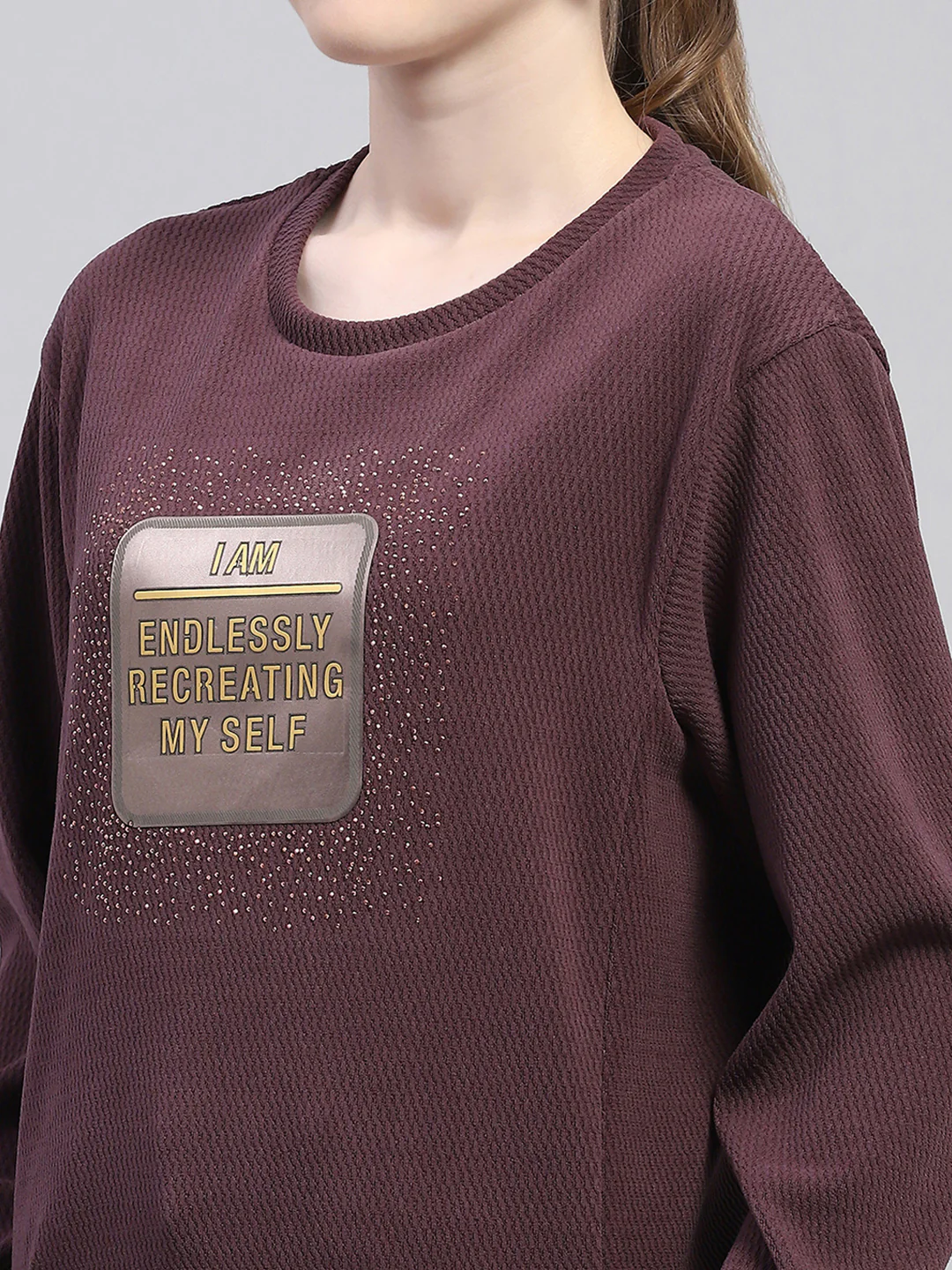 Women Maroon Printed Round Neck Full Sleeve Sweatshirt - Image 7