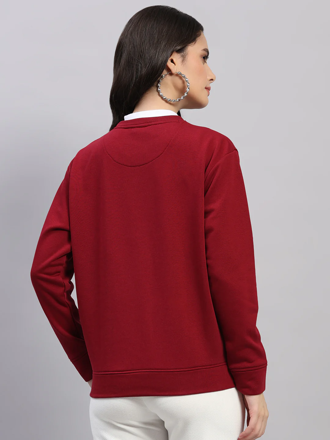 Women Maroon Printed Round Neck Full Sleeve Winter Top - Image 5