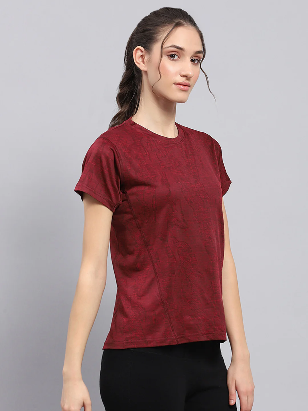 Rock.it Women Maroon Printed Round Neck Half Sleeve Top - Image 4