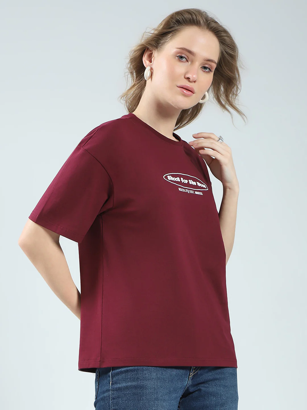 Rock.it Women Maroon Printed Round Neck Half Sleeve Top - Image 4