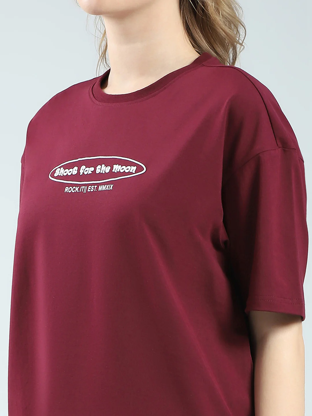 Rock.it Women Maroon Printed Round Neck Half Sleeve Top - Image 7