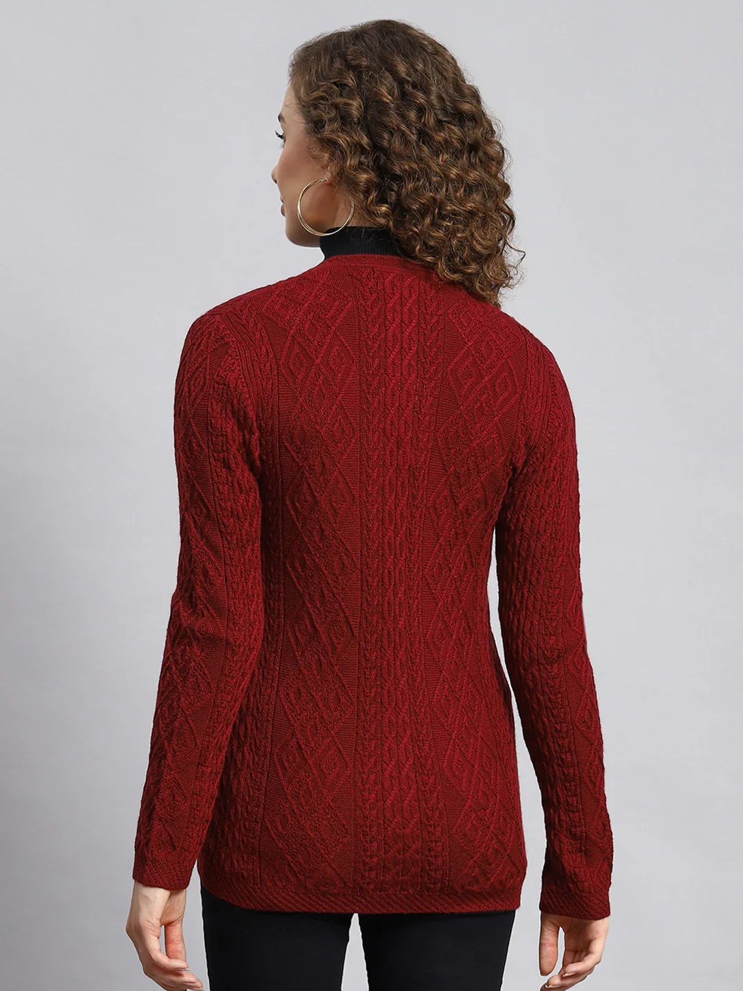 Women Maroon Self Cardigan - Image 5