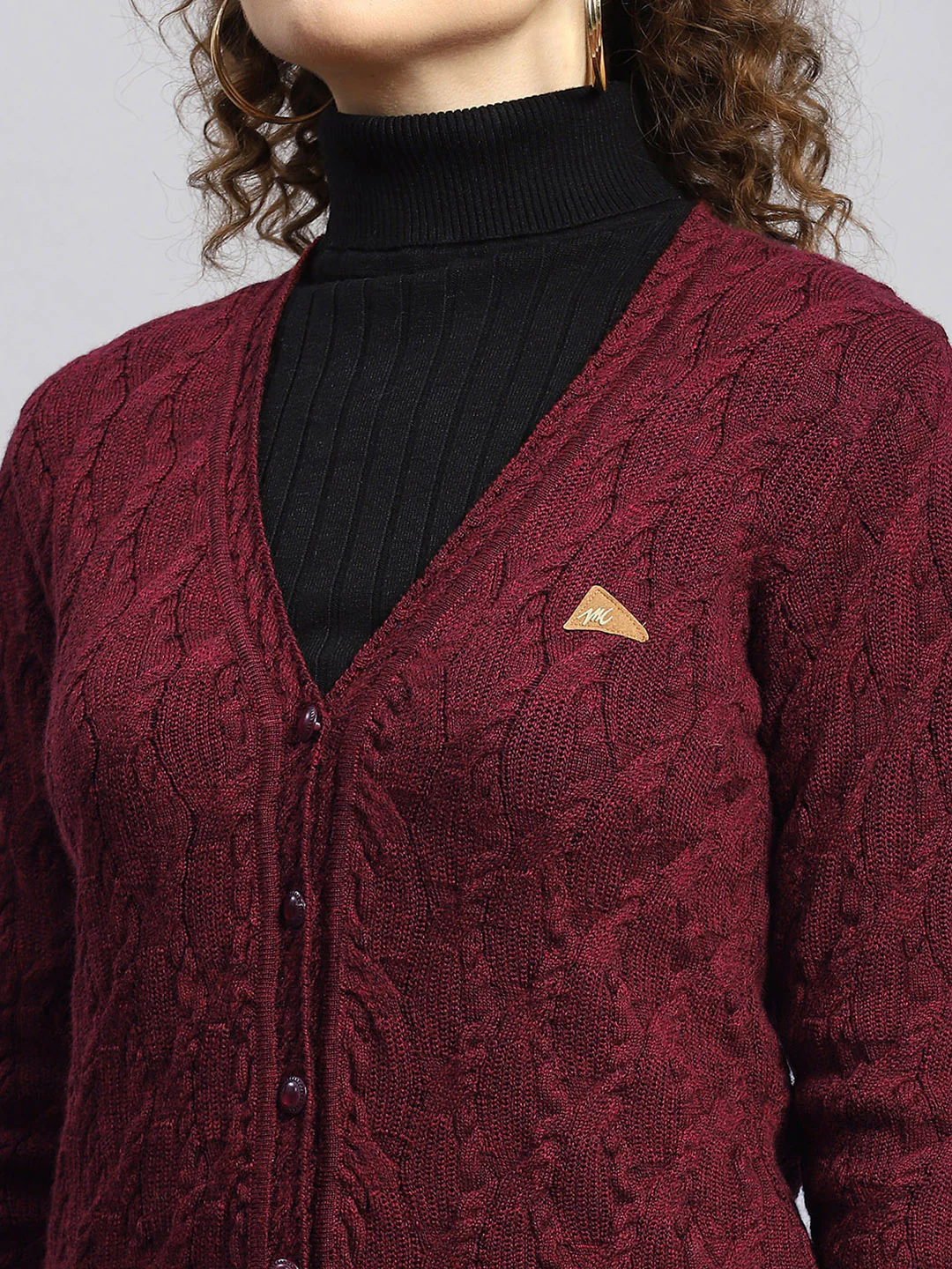 Women Maroon Self Cardigan - Image 6