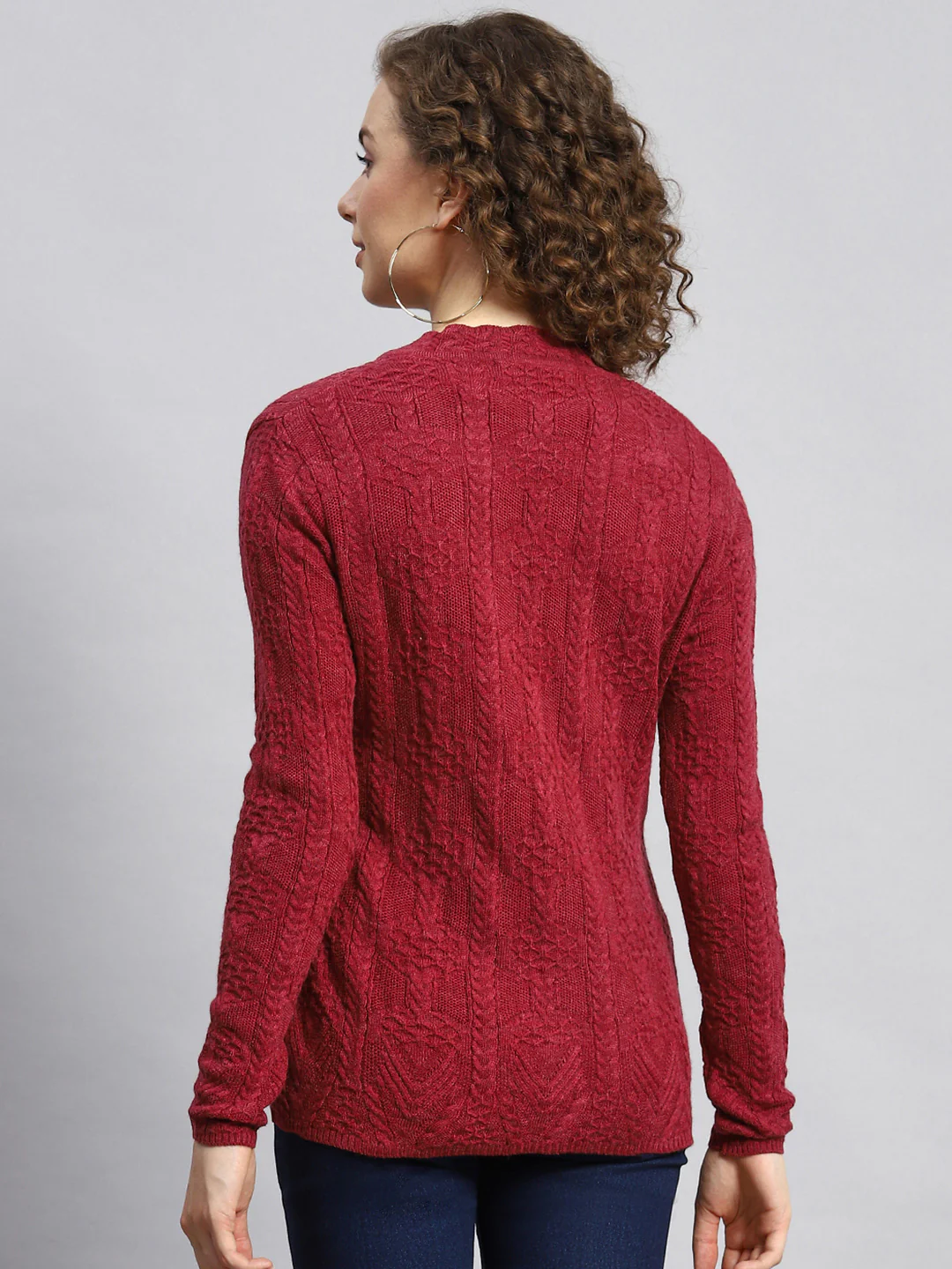 Women Maroon Self Cardigan - Image 5