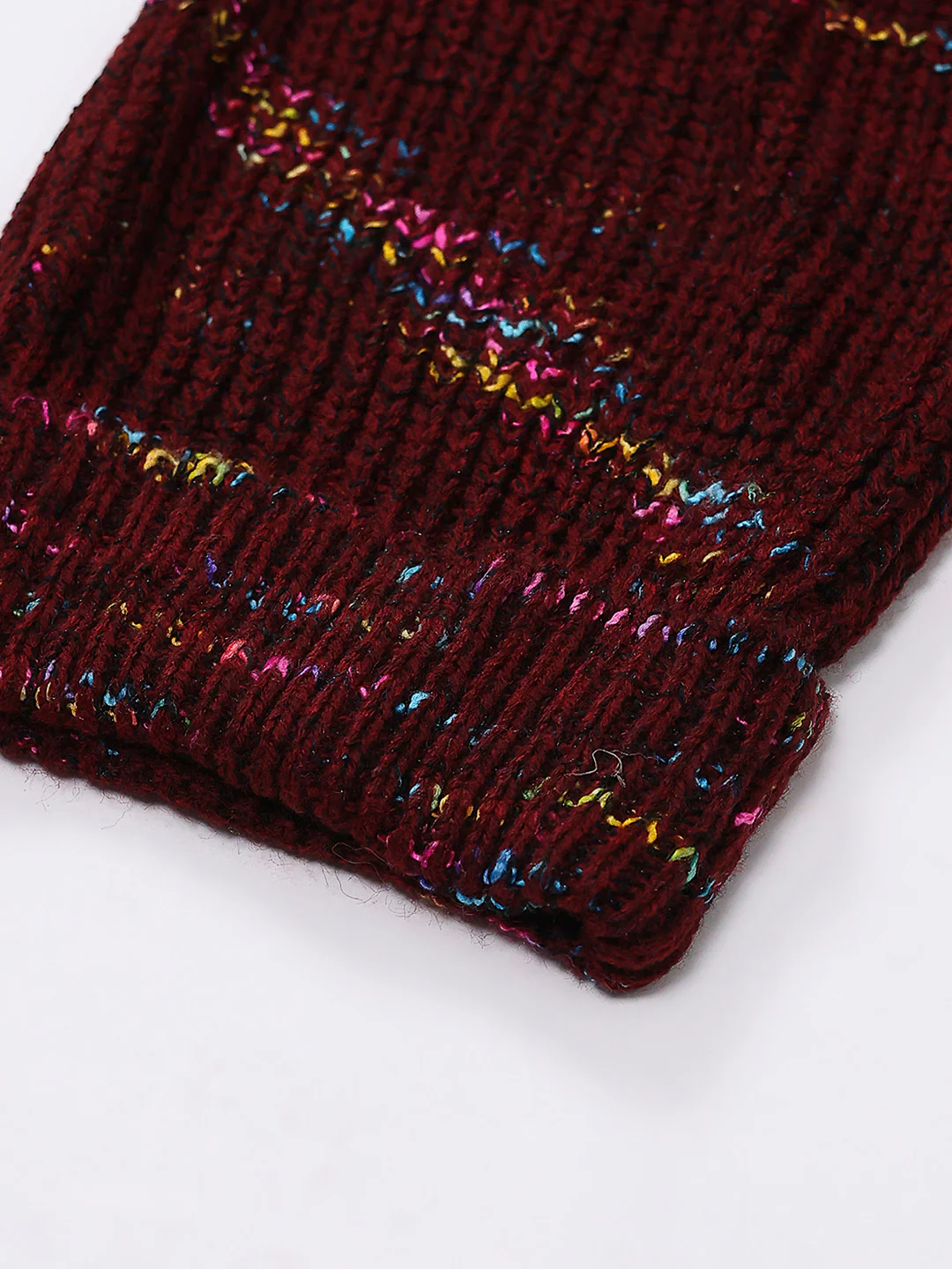 Women Maroon Self Design Blend Wool Cap - Image 7