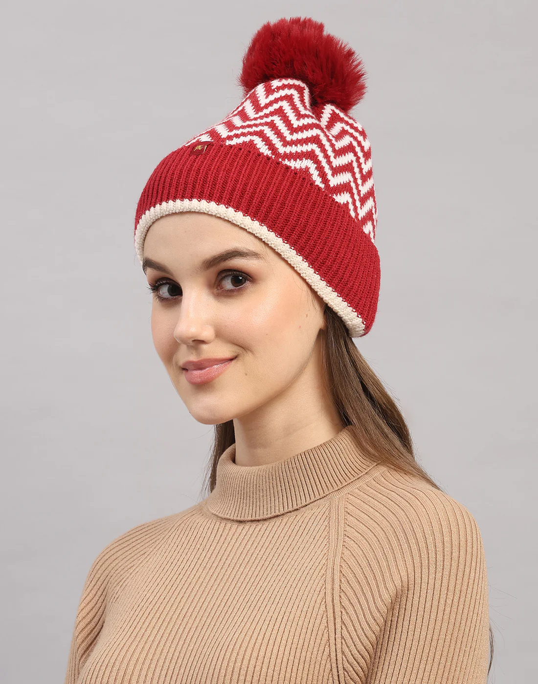 Women Maroon Self Design Blend Wool Cap - Image 3