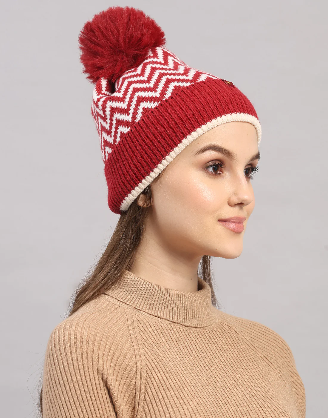 Women Maroon Self Design Blend Wool Cap - Image 5