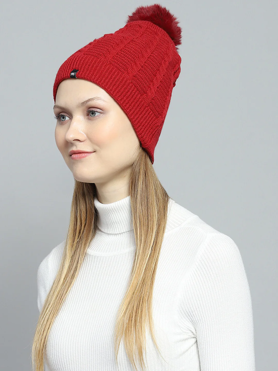 Women Maroon Self Design Cap - Image 3