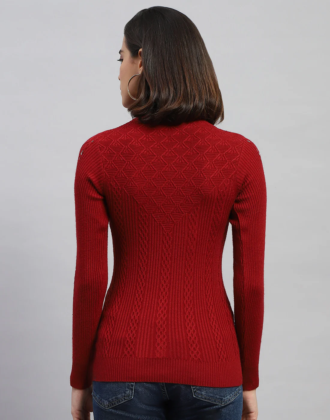 Women Maroon Self Design High Neck Full Sleeve Sceavy - Image 5