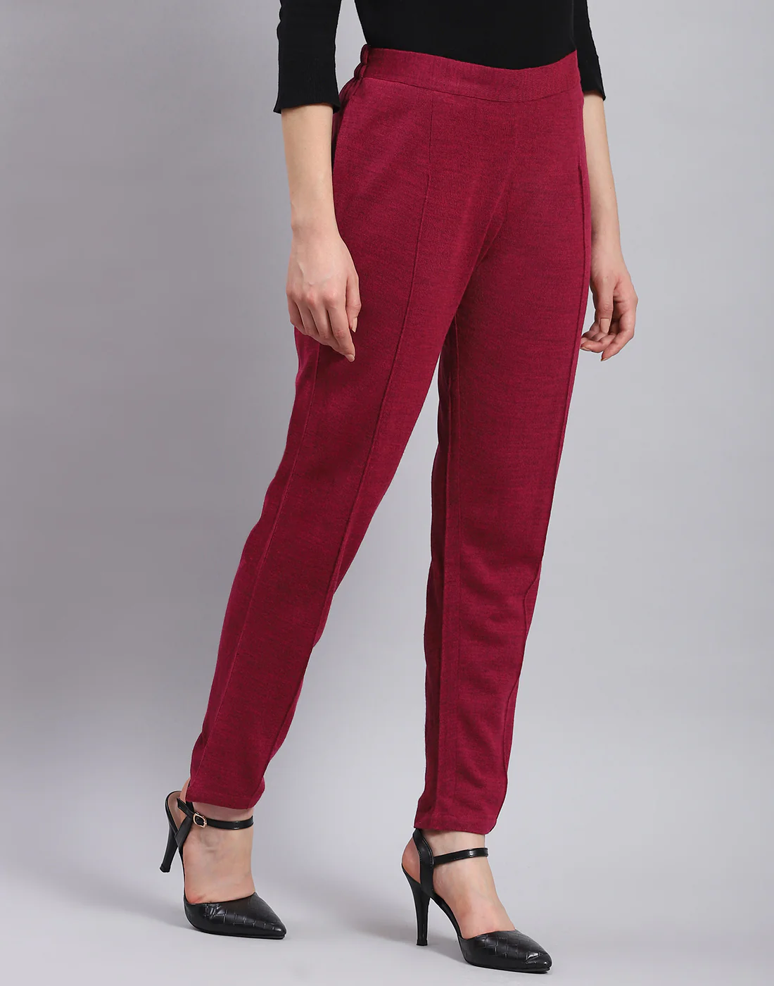 Women Maroon Self Design Regular Fit Winter Lower - Image 4