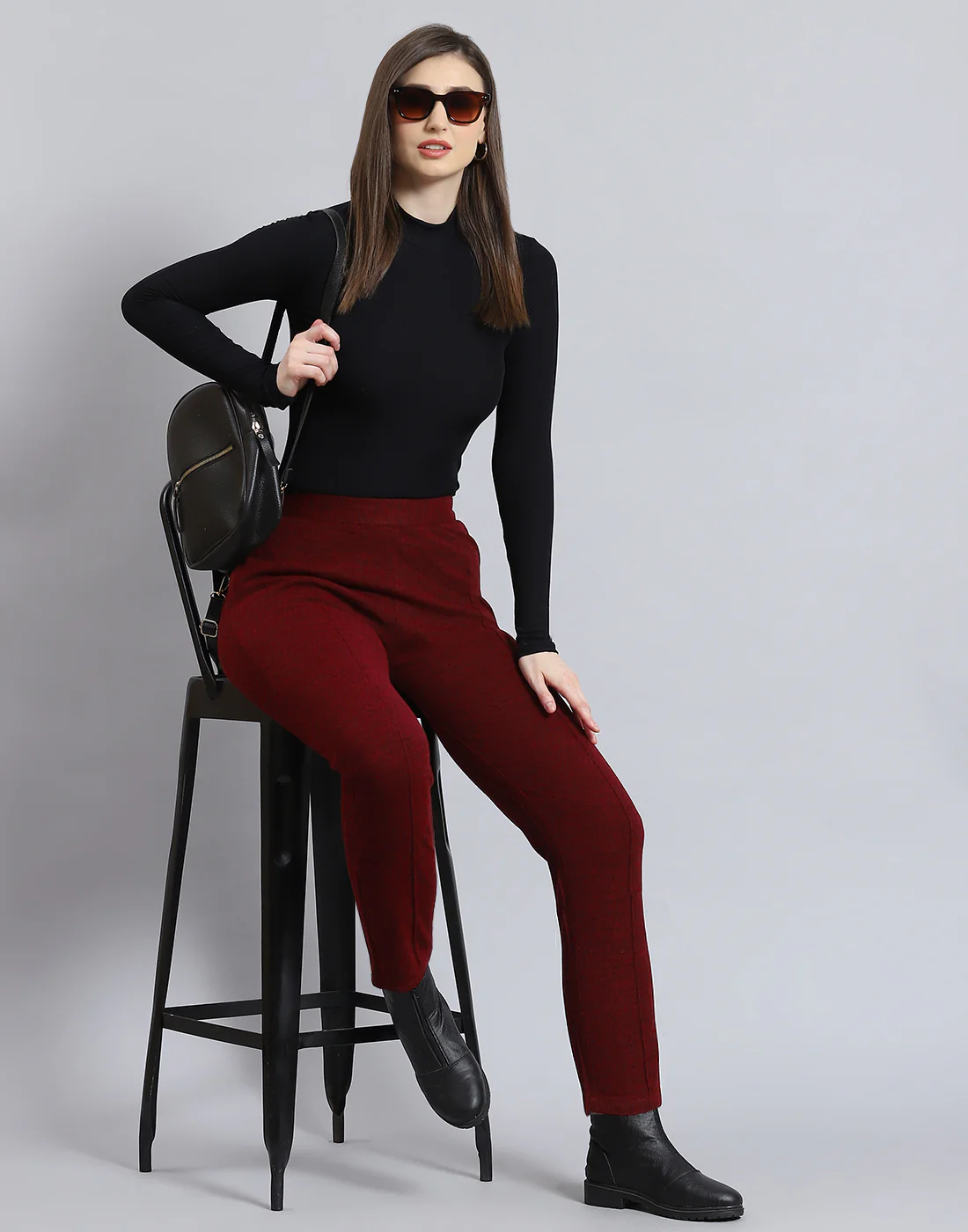 Women Maroon Self Design Regular Fit Winter Lower - Image 2