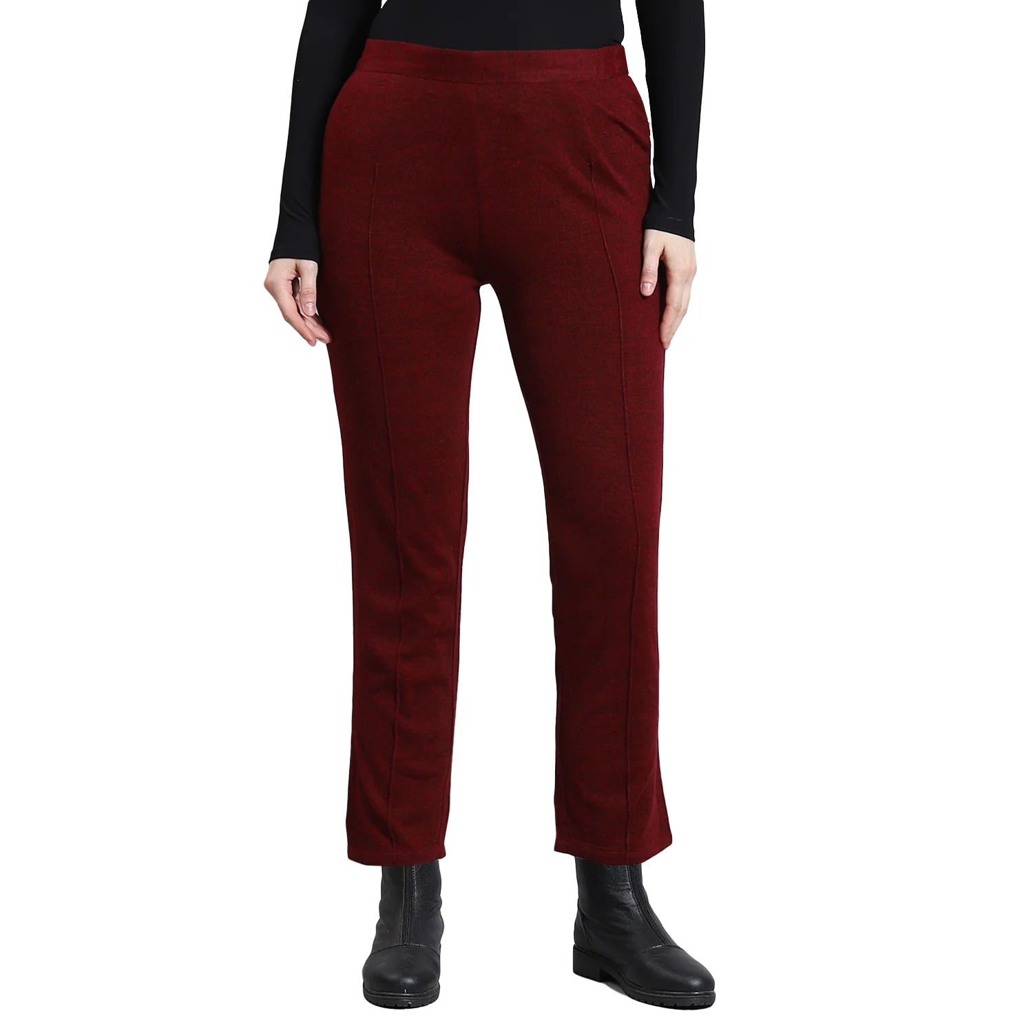Women Maroon Self Design Regular Fit Winter Lower - Image 5