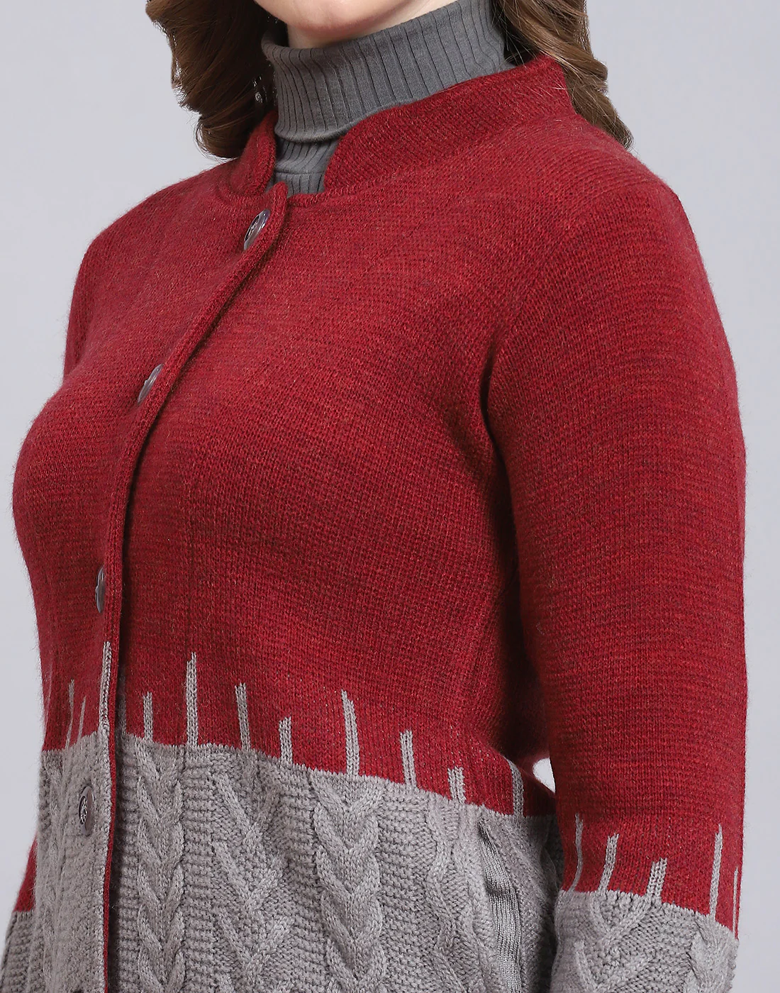 Women Maroon Self Design Round Neck Full Sleeve Coat - Image 7
