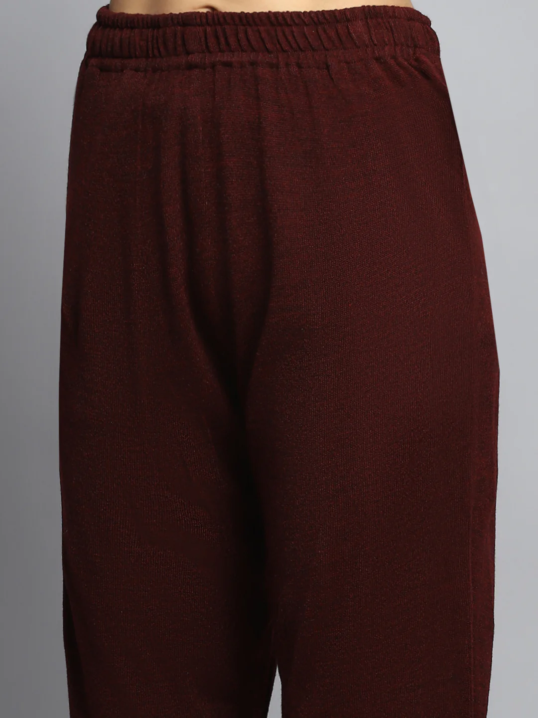 Women Maroon Self Design Round Neck Full Sleeve Kurti Set - Image 8