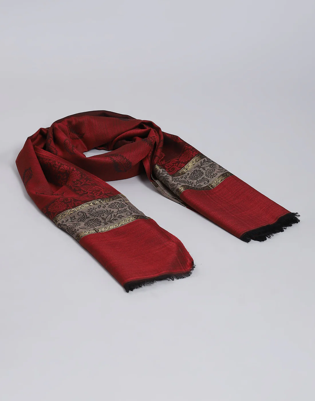 Women Maroon Self Design Shawl - Image 6