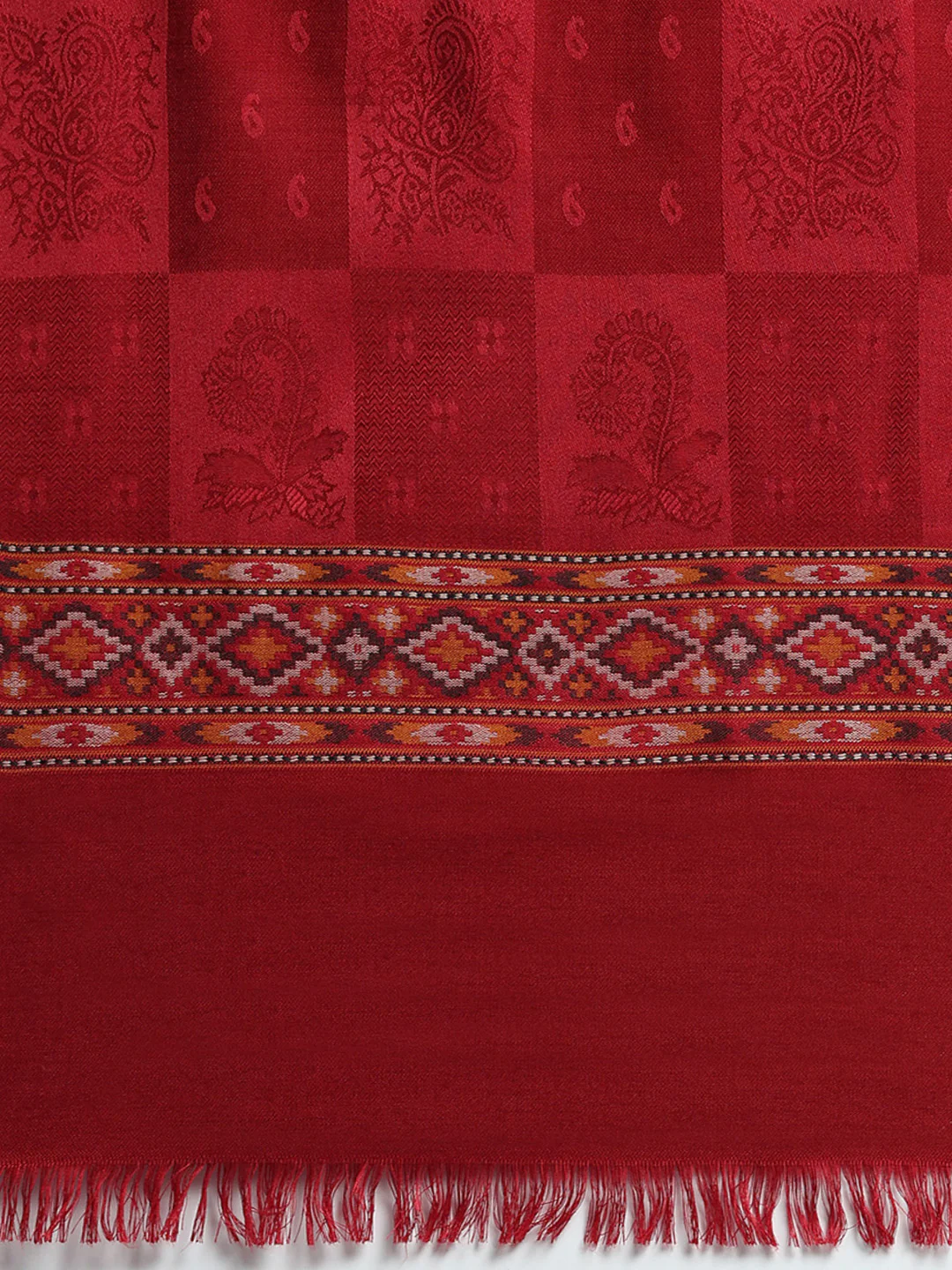 Women Maroon Self Design Shawl - Image 6