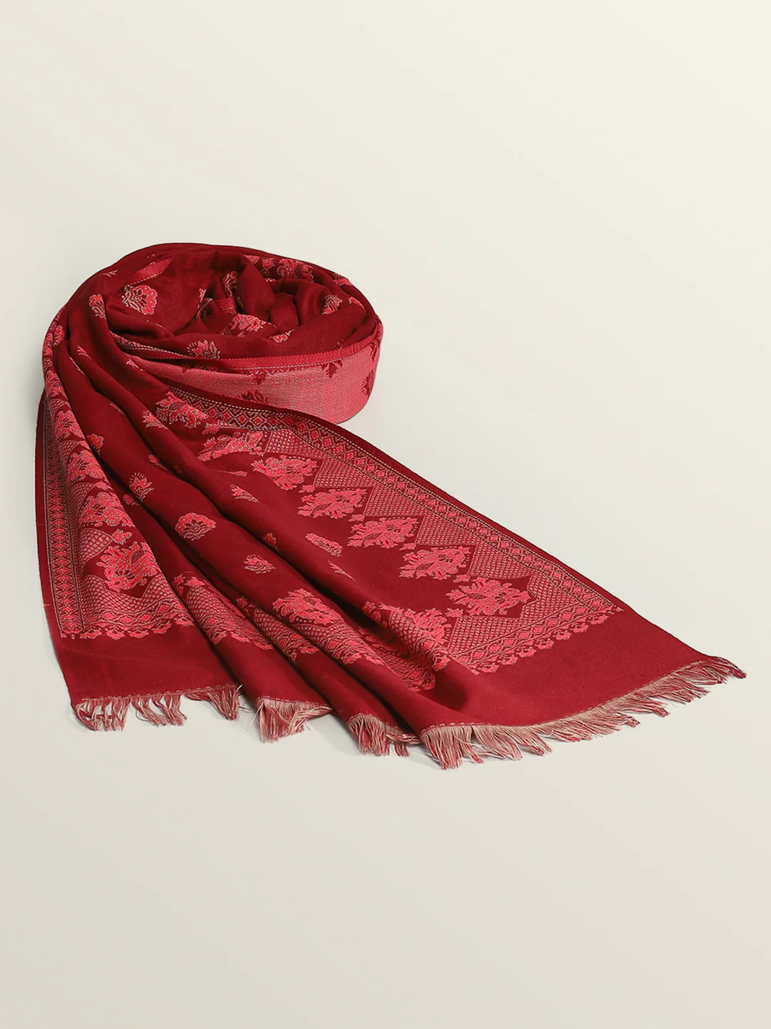 Women Maroon Self Design Shawl - Image 5