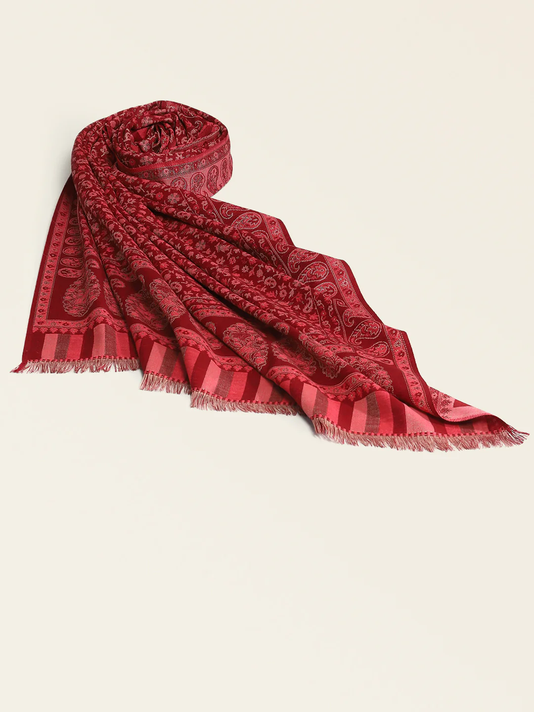 Women Maroon Self Design Shawl - Image 5