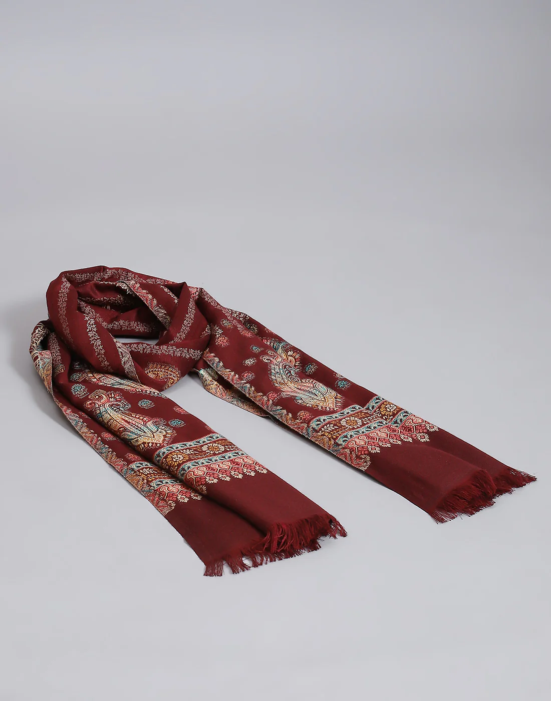 Women Maroon Self Design Stole - Image 7