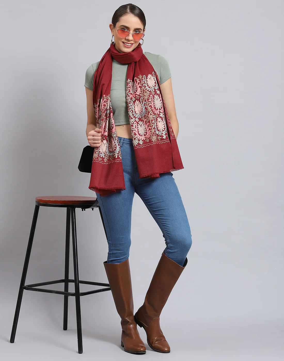 Women Maroon Self Design Stole - Image 2