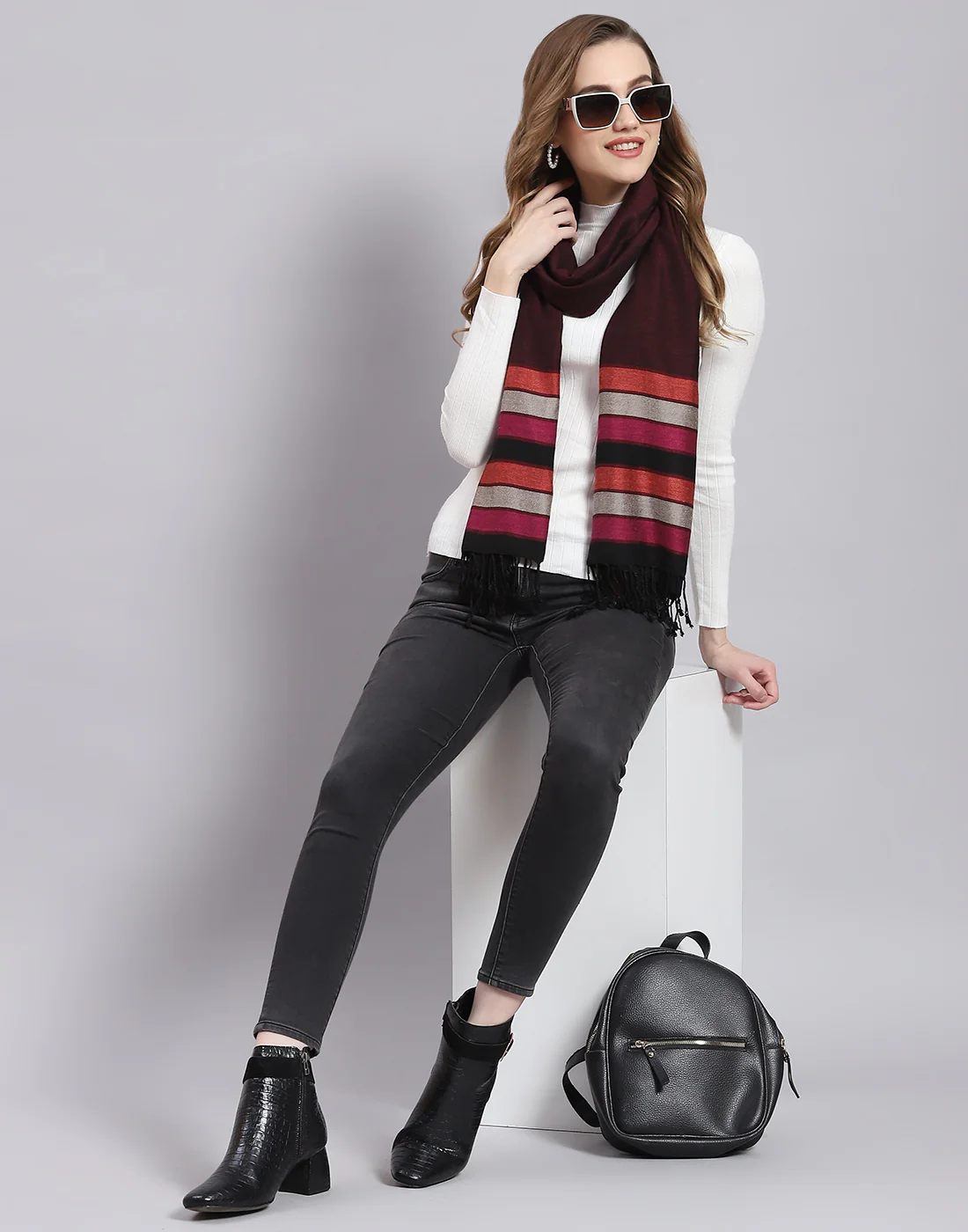 Women Maroon Self Design Stole - Image 2