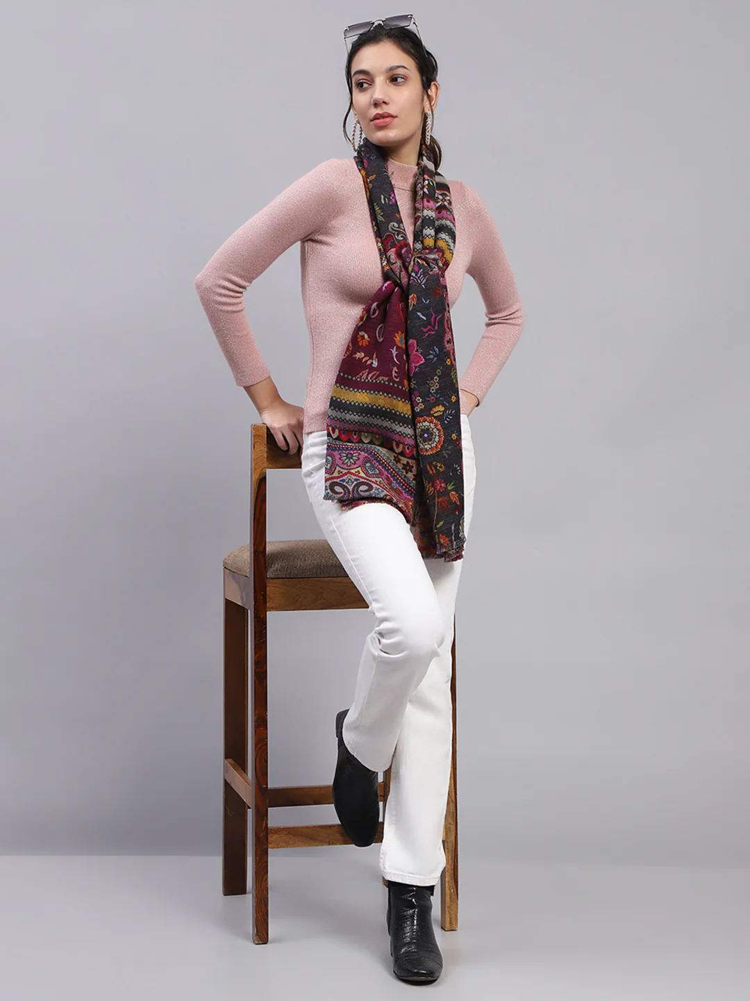 Women Maroon Self Design Stole - Image 2