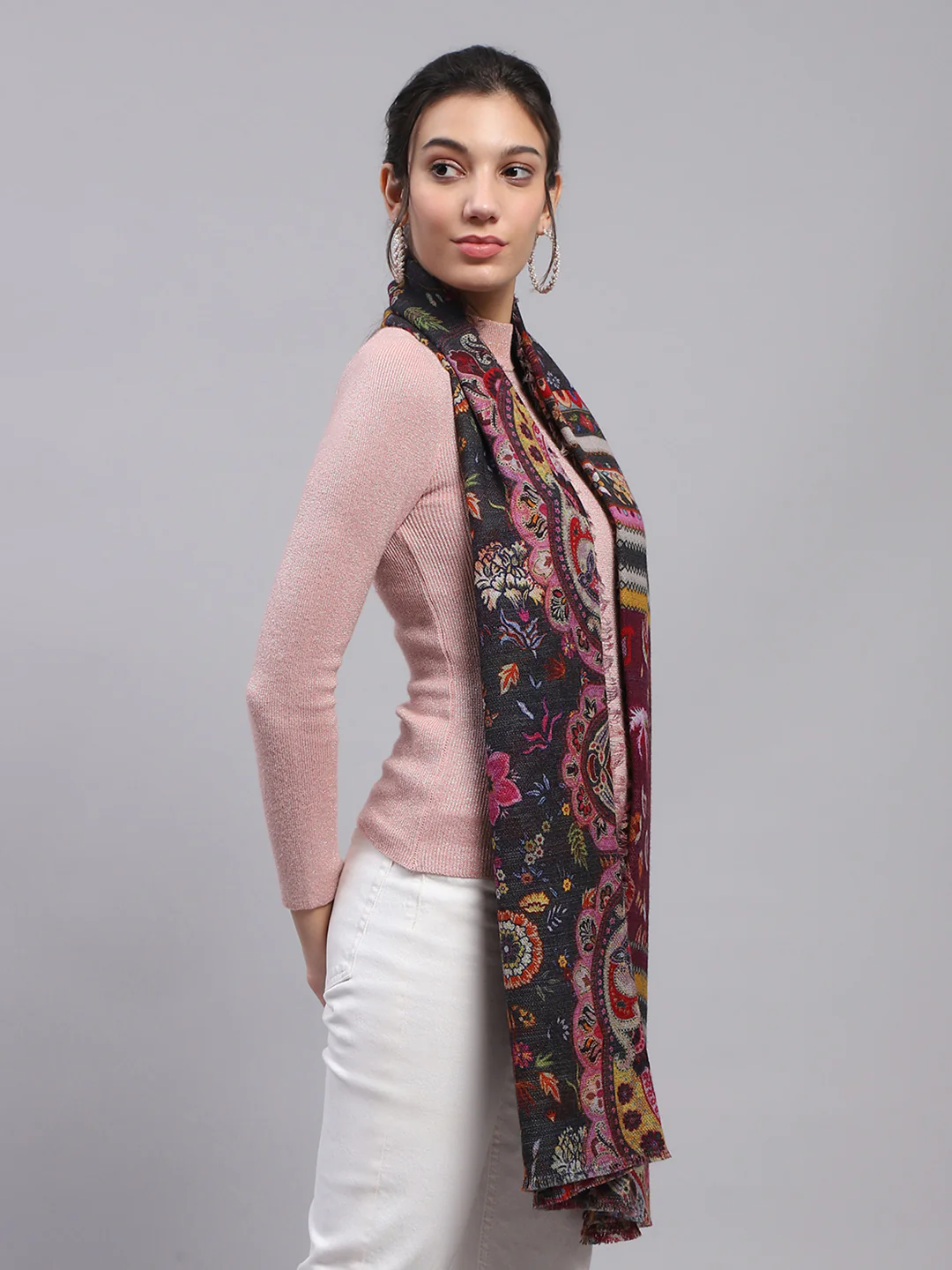 Women Maroon Self Design Stole - Image 5