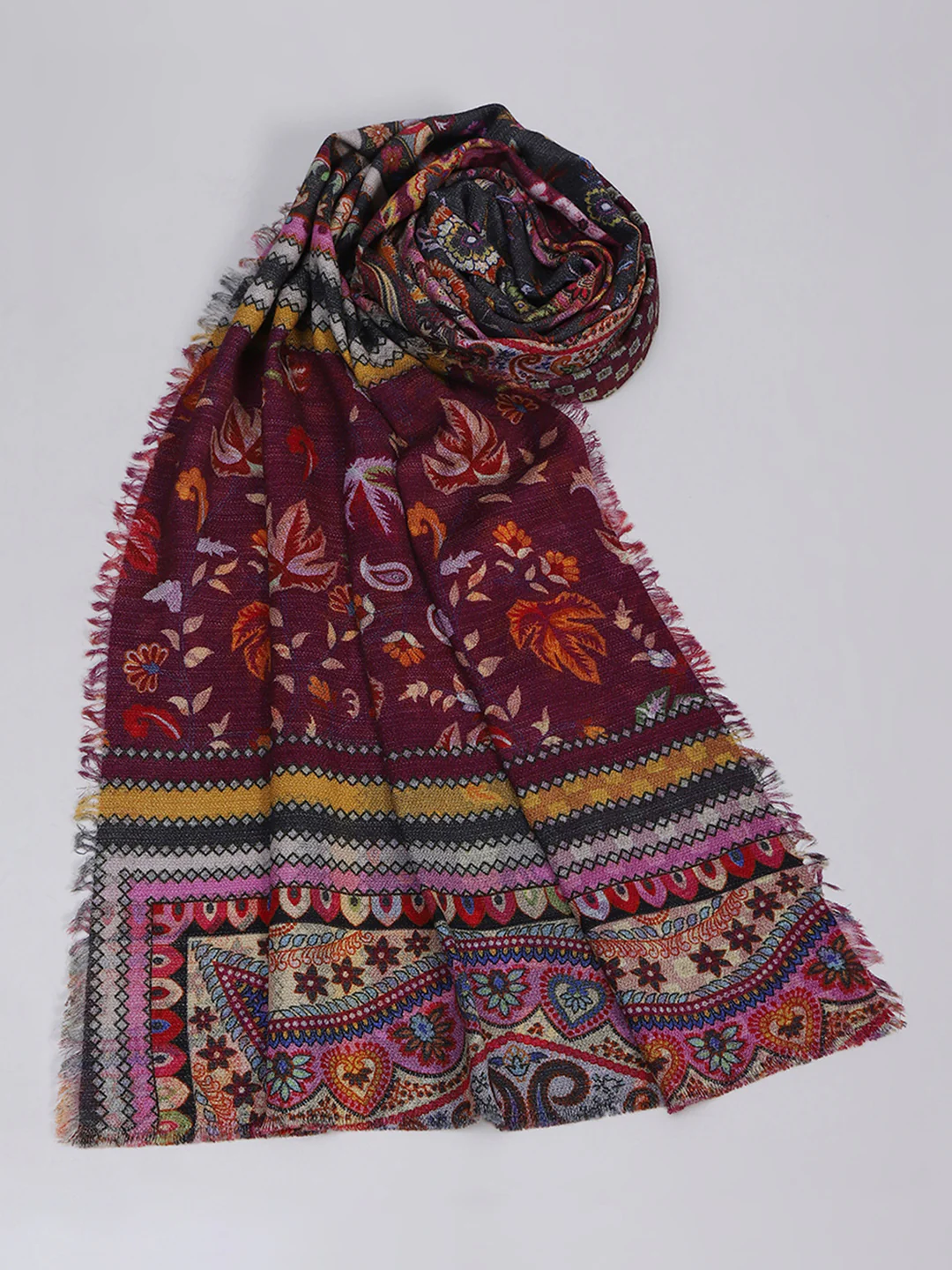 Women Maroon Self Design Stole - Image 6