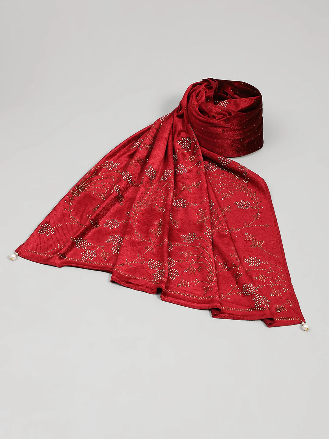 Women Maroon Self Design Stole - Image 6
