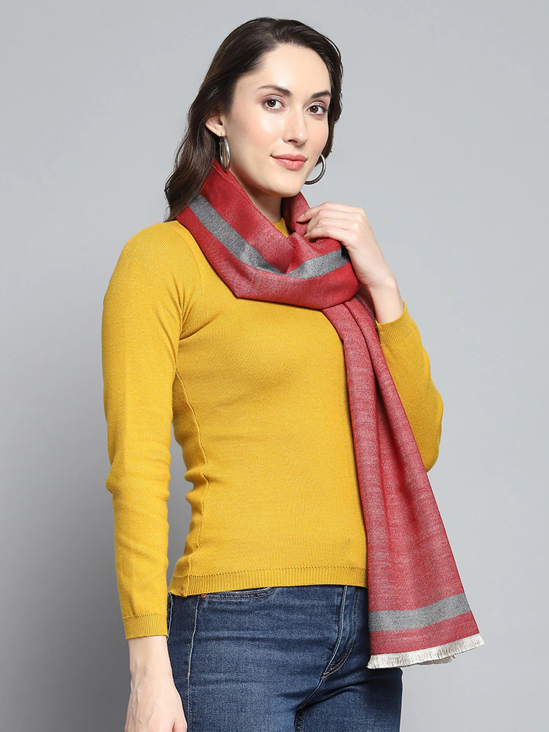 Women Maroon Self Design Stole - Image 4