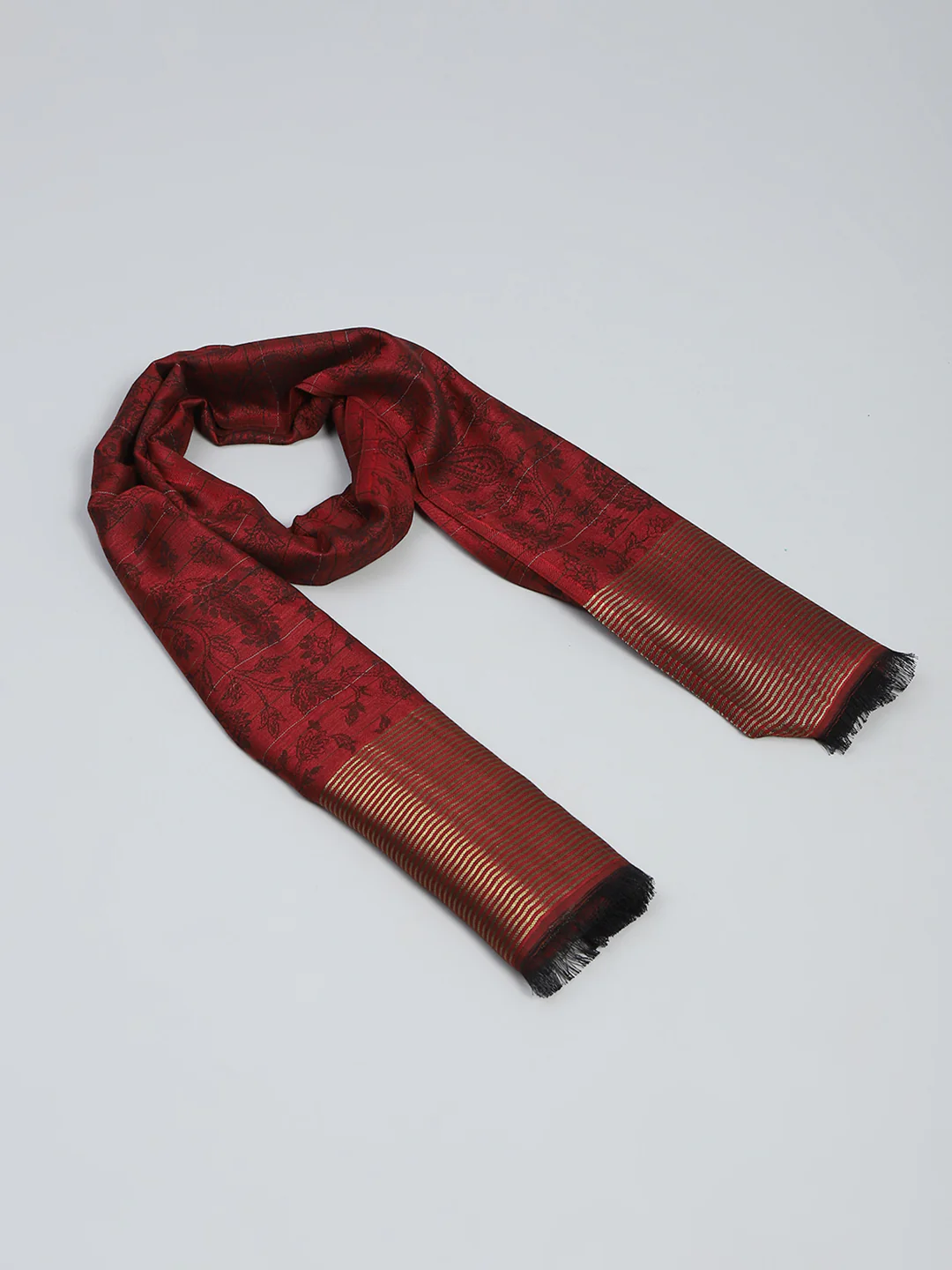 Women Maroon Self Design Stole - Image 6