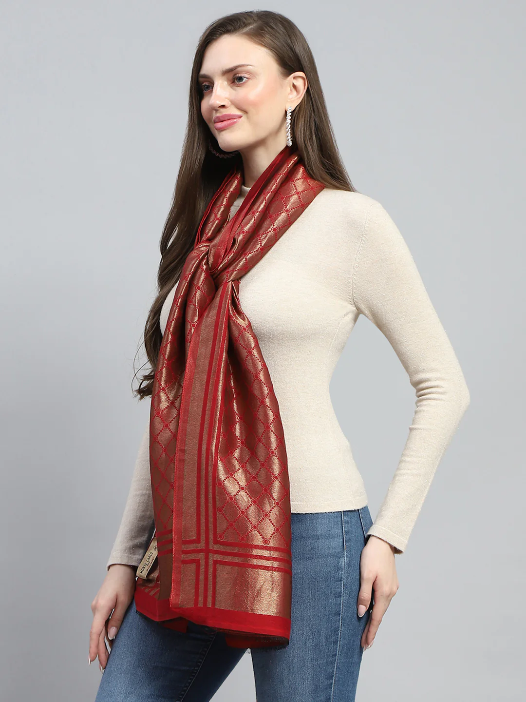 Women Maroon Self Design Stole - Image 3