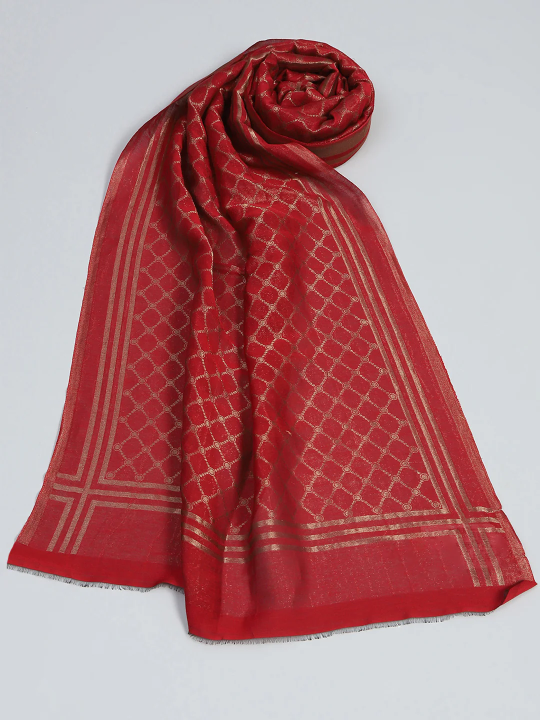Women Maroon Self Design Stole - Image 6